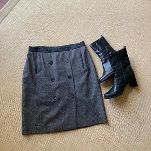 Ann Taylor Charcoal Gray &  White Plaid Double breasted Button Skirt  8